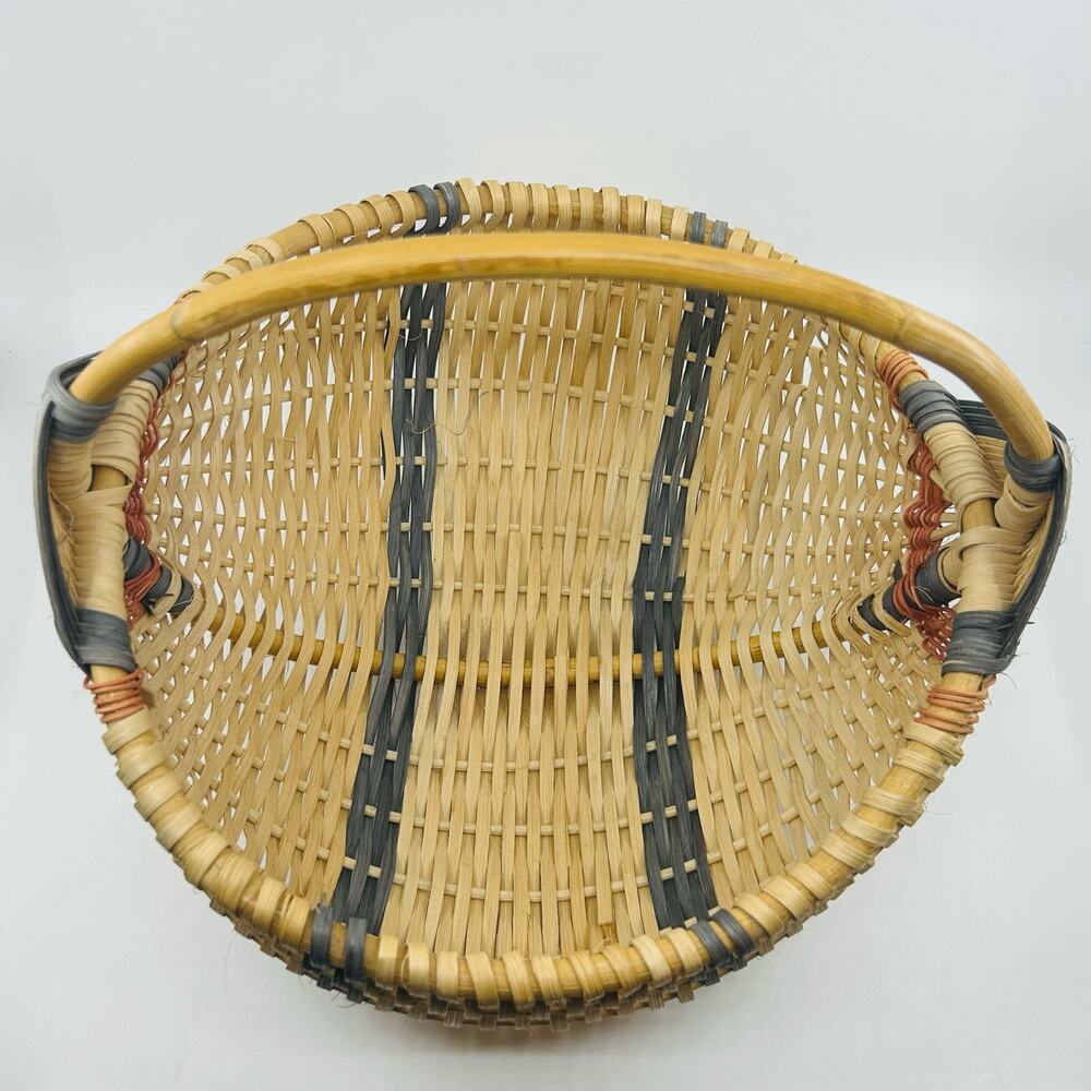 Woven Rattan Gathering Basket Set Bentwood Handle Farmhouse Boho Market Baskets - Picture 6 of 7